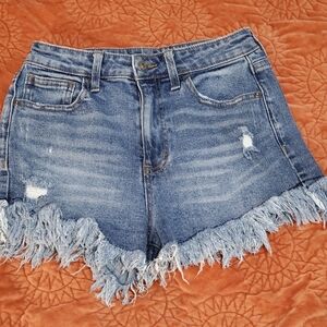 Frayed Hem Blue Denim Shorts